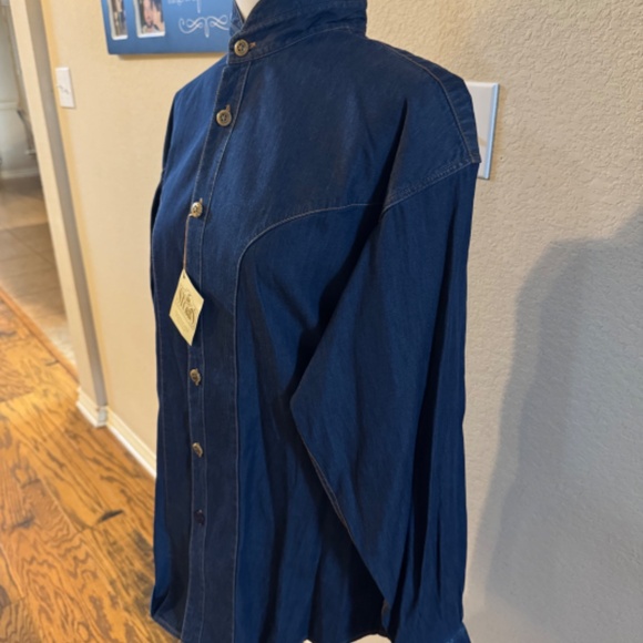 Men's Stubbs Western Wear Silky Denim Banded Collar Long Sleeve Shirt SZ L - Picture 6 of 7